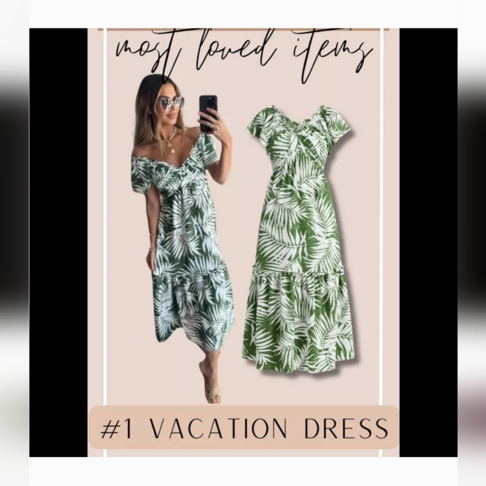 Sold Out Beautiful Vacation Palm Leaf Sofia Vergara Flutter Sleeve Dress